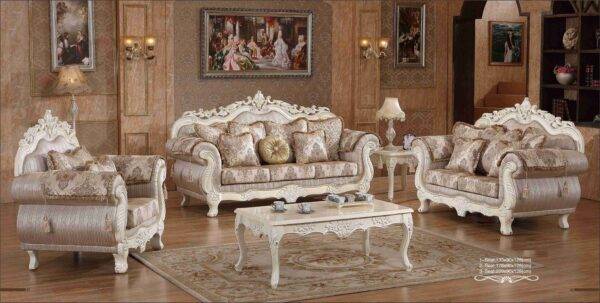 Classic Living Room Set with elaborate wood carvings