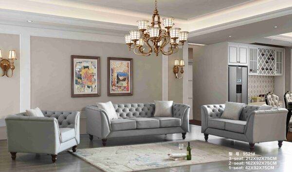 High end tufted living room set finished in a fine velour fabric